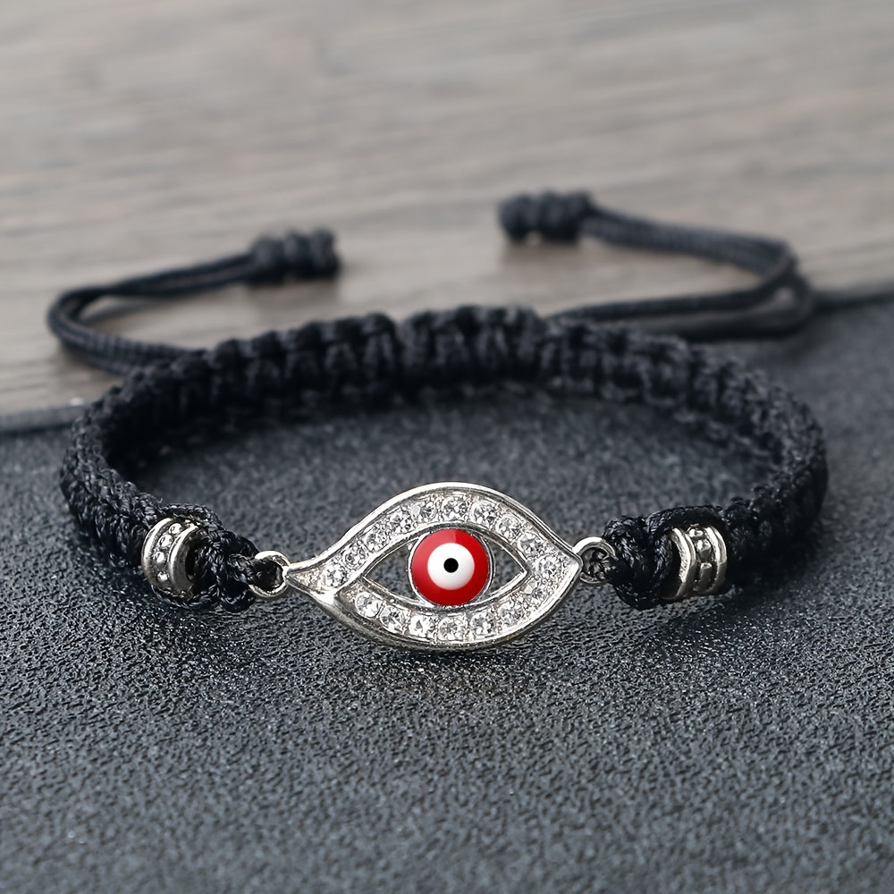 Adjustable Woven Evil Eye Bracelet – Multi-Color Nylon Thread with Alloy Charm, Protective Lucky Jewelry