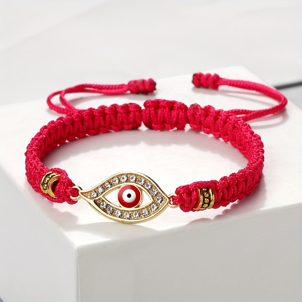 Adjustable Woven Evil Eye Bracelet – Multi-Color Nylon Thread with Alloy Charm, Protective Lucky Jewelry