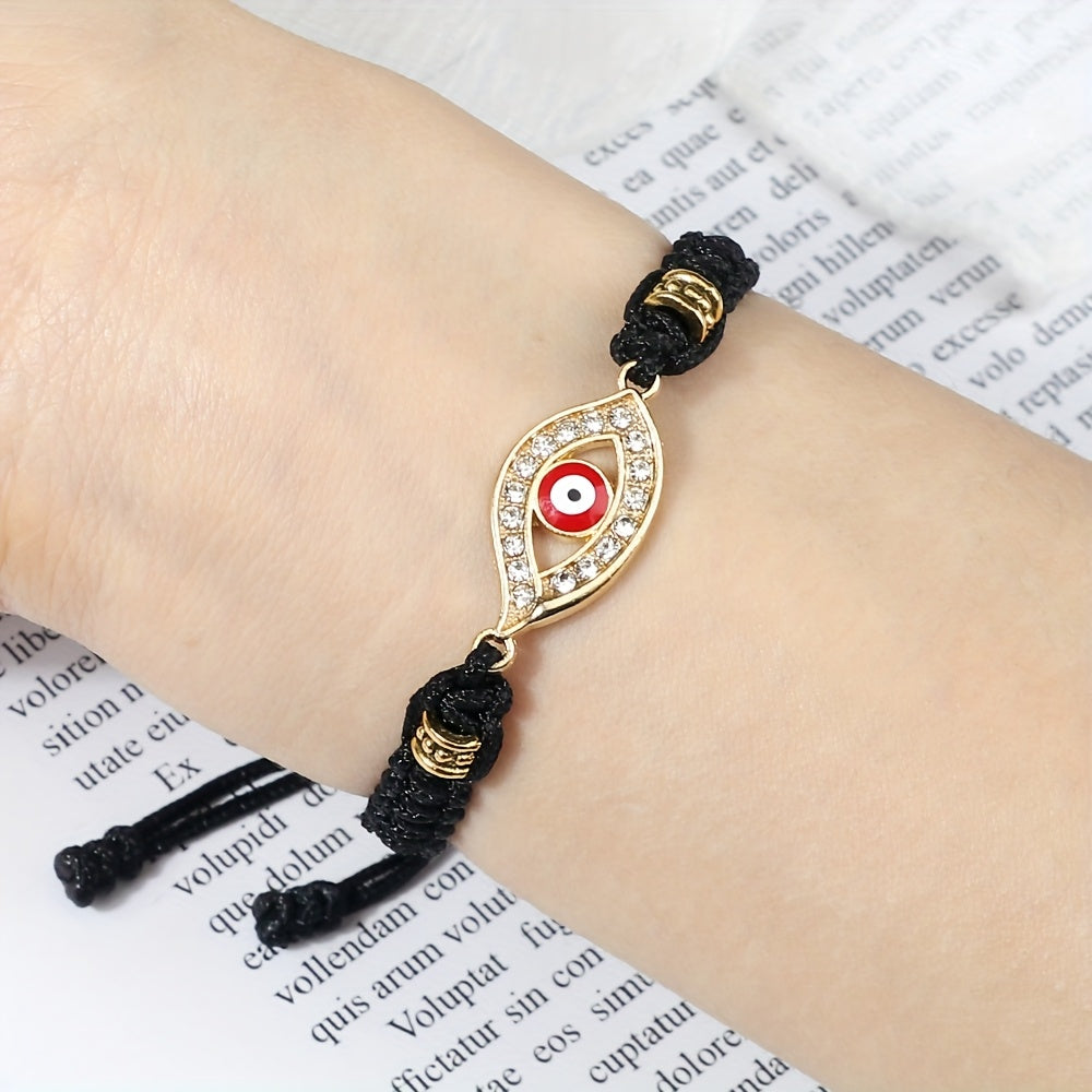 Adjustable Woven Evil Eye Bracelet – Multi-Color Nylon Thread with Alloy Charm, Protective Lucky Jewelry