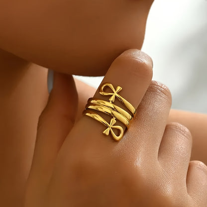 Egyptian Ankh Multi-Layer Ring – 18K Gold Plated Copper, Unisex Vintage Band