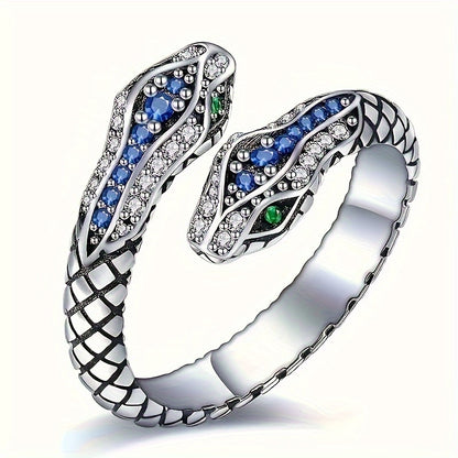 Elegant Adjustable Snake Ring – Blue Crystal Accents, Perfect for Any Occasion