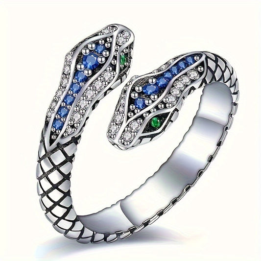 Elegant Adjustable Snake Ring – Blue Crystal Accents, Perfect for Any Occasion
