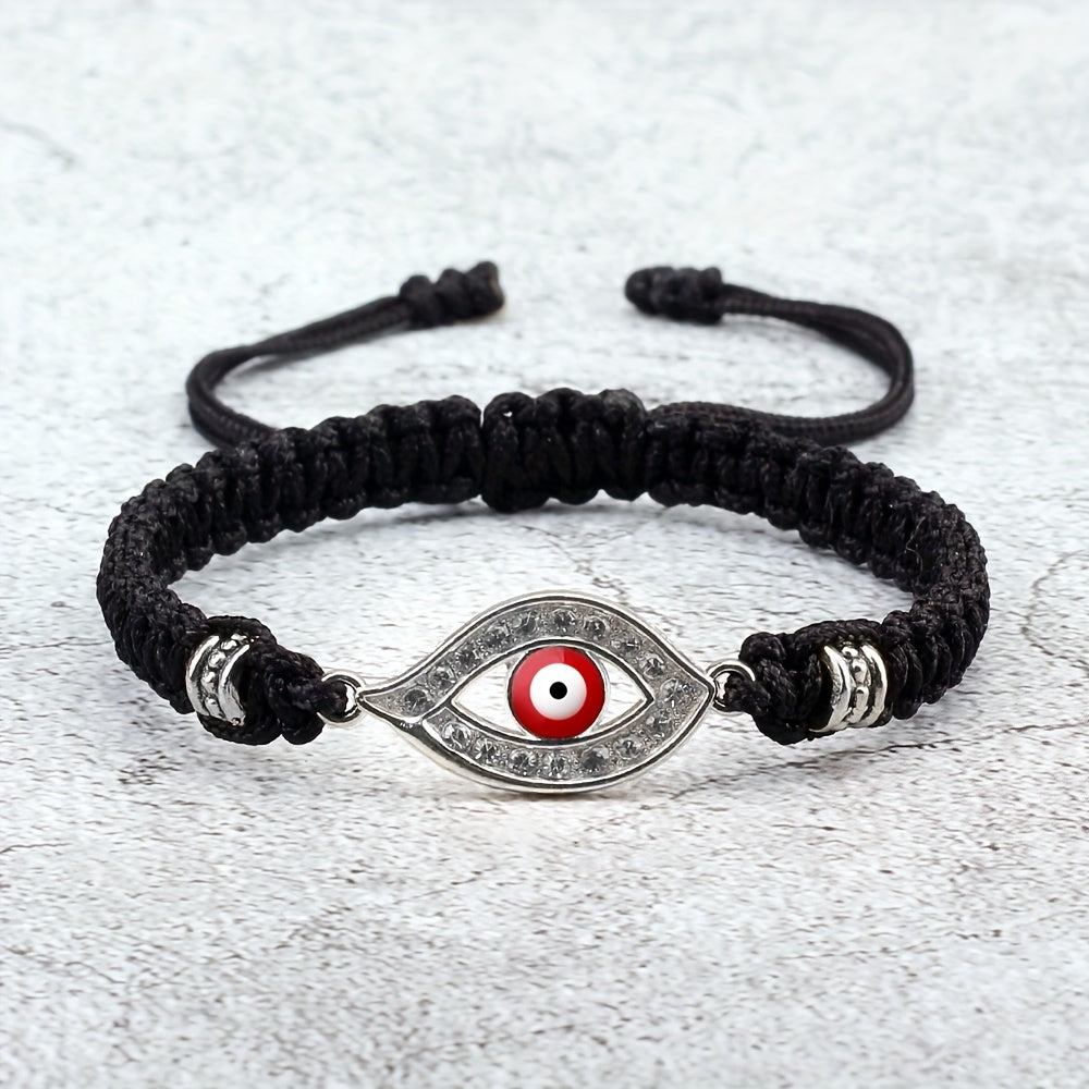 Adjustable Woven Evil Eye Bracelet – Multi-Color Nylon Thread with Alloy Charm, Protective Lucky Jewelry