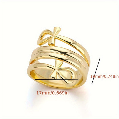 Egyptian Ankh Multi-Layer Ring – 18K Gold Plated Copper, Unisex Vintage Band
