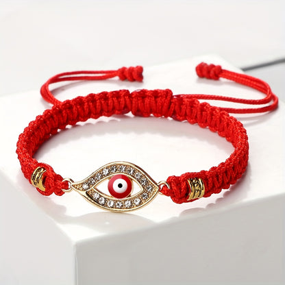 Adjustable Woven Evil Eye Bracelet – Multi-Color Nylon Thread with Alloy Charm, Protective Lucky Jewelry