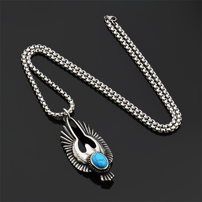 Retro Men’s Turquoise Necklace – Stylish Titanium Pendant