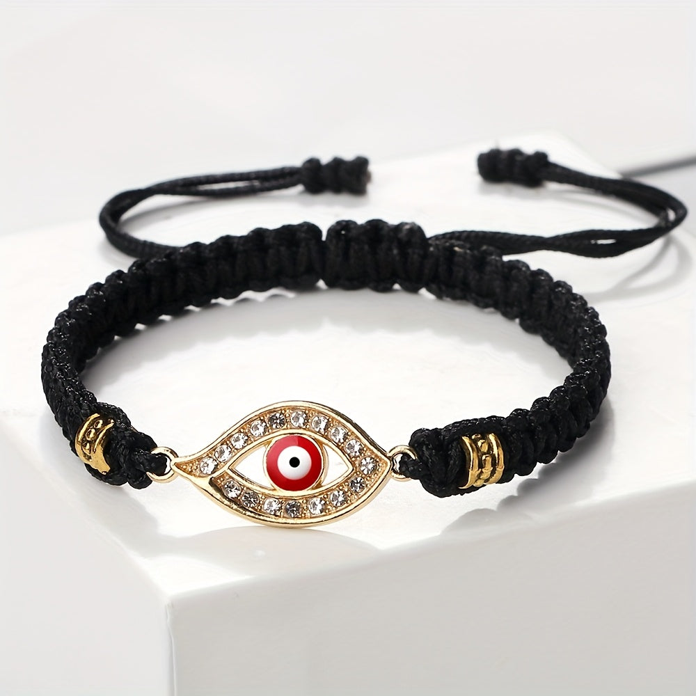 Adjustable Woven Evil Eye Bracelet – Multi-Color Nylon Thread with Alloy Charm, Protective Lucky Jewelry
