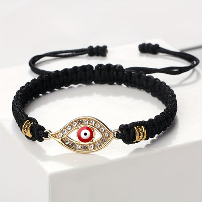 Adjustable Woven Evil Eye Bracelet – Multi-Color Nylon Thread with Alloy Charm, Protective Lucky Jewelry