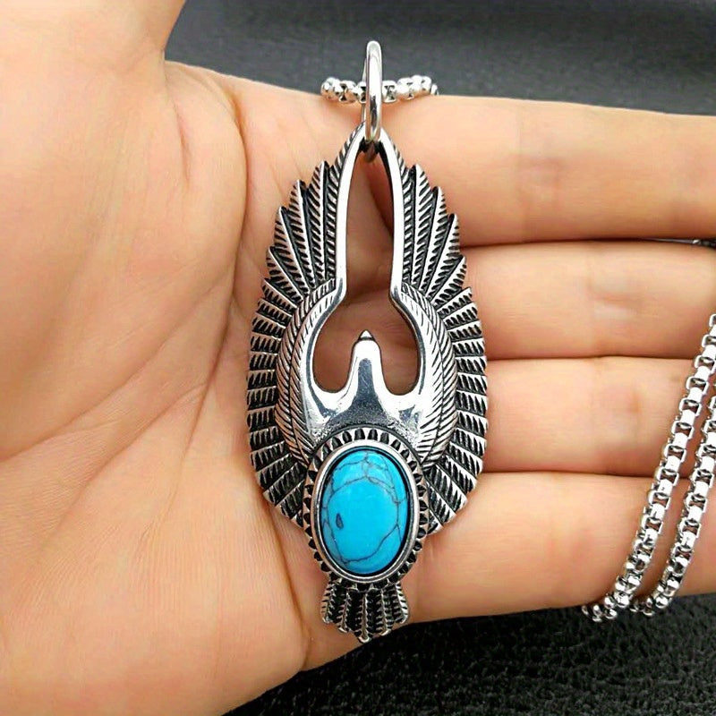 Retro Men’s Turquoise Necklace – Stylish Titanium Pendant