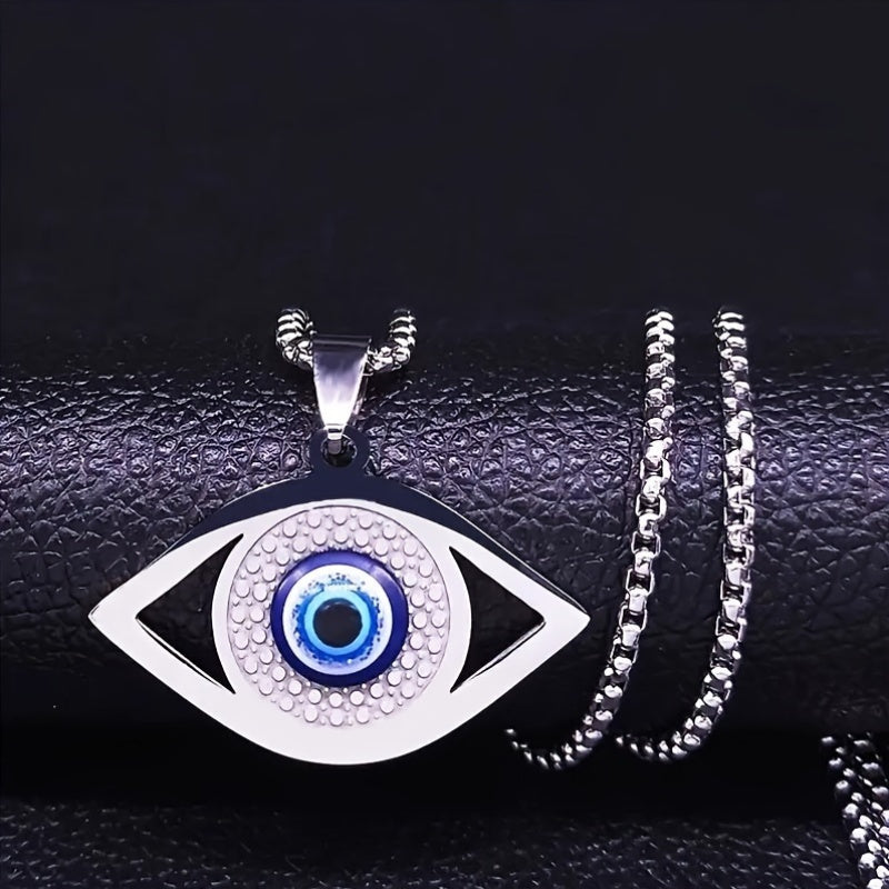 Vintage Evil Eye Pendant Necklace in Stainless Steel with Elegant Eye Motif – Timeless Artisan Jewelry
