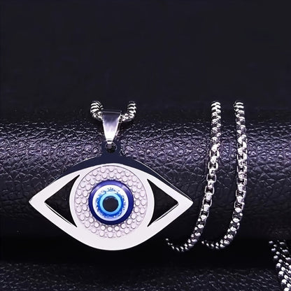 Vintage Evil Eye Pendant Necklace in Stainless Steel with Elegant Eye Motif – Timeless Artisan Jewelry