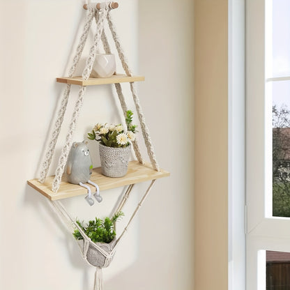 Handmade Macrame Wall Shelf – Bohemian Hanging Storage & Display Décor