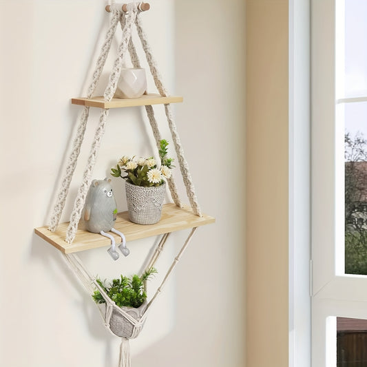 Handmade Macrame Wall Shelf – Bohemian Hanging Storage & Display Décor