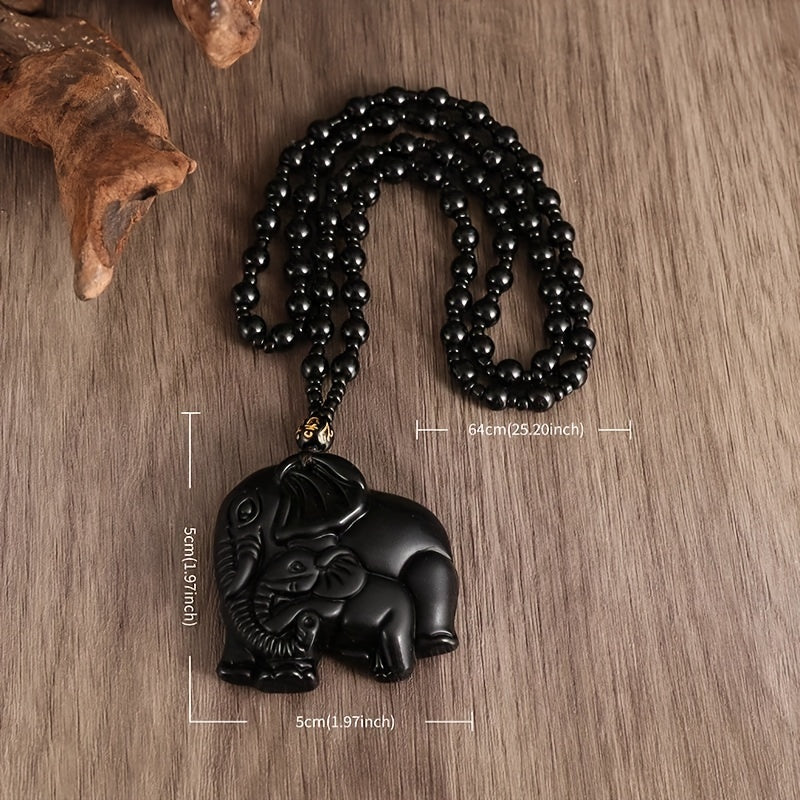 African Totem Elephant Necklace – Hand-Carved Pendant