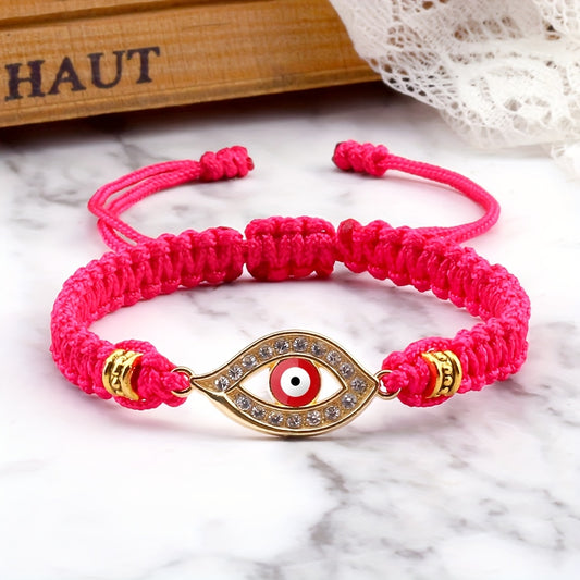 Adjustable Woven Evil Eye Bracelet – Multi-Color Nylon Thread with Alloy Charm, Protective Lucky Jewelry