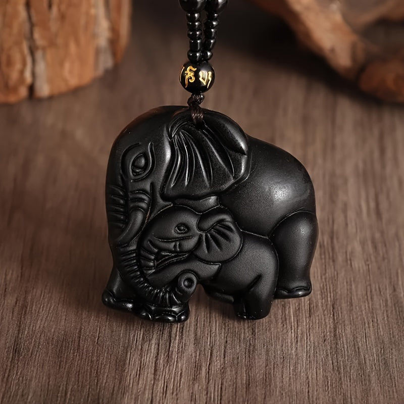 African Totem Elephant Necklace – Hand-Carved Pendant