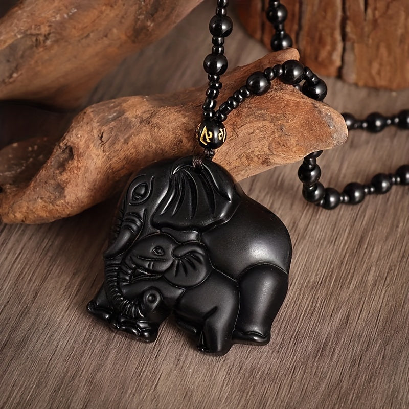 African Totem Elephant Necklace – Hand-Carved Pendant