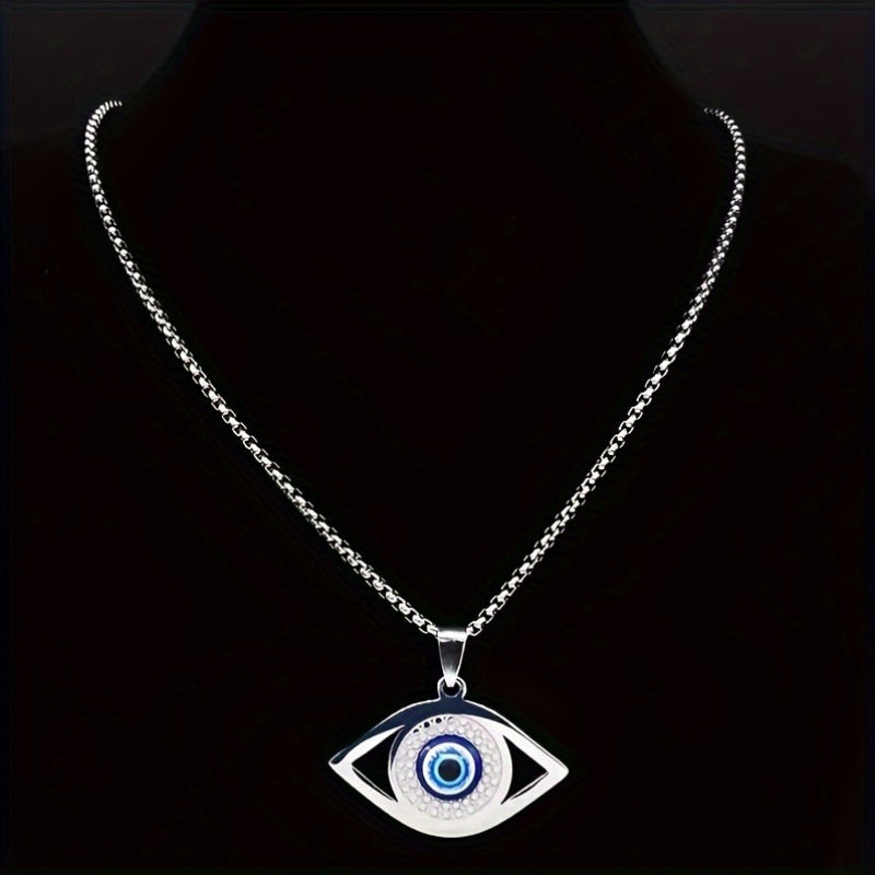 Vintage Evil Eye Pendant Necklace in Stainless Steel with Elegant Eye Motif – Timeless Artisan Jewelry