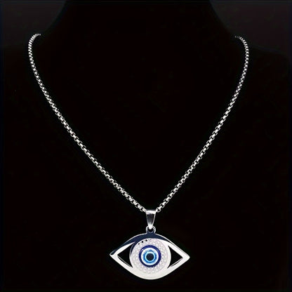 Vintage Evil Eye Pendant Necklace in Stainless Steel with Elegant Eye Motif – Timeless Artisan Jewelry