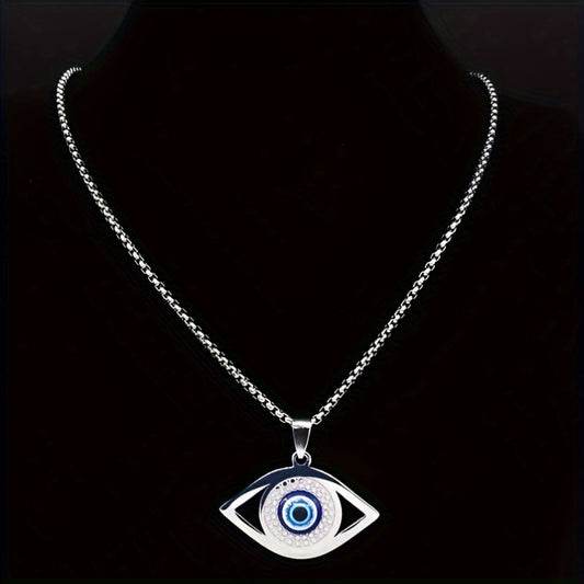 Vintage Evil Eye Pendant Necklace in Stainless Steel with Elegant Eye Motif – Timeless Artisan Jewelry