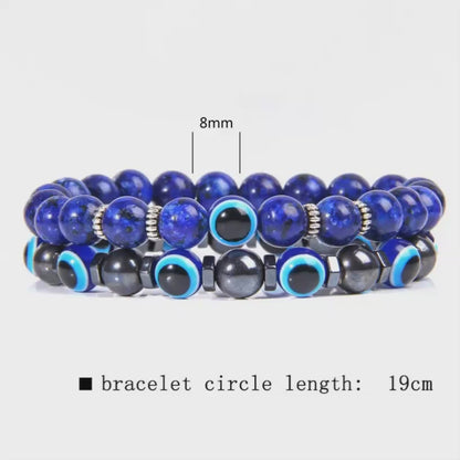 Handmade Evil Eye & Lava Stone Bracelet Set – Unisex Protection Jewelry